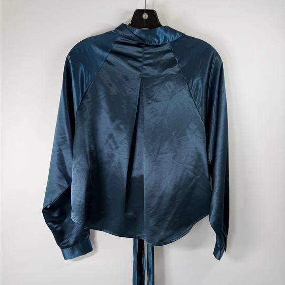 NWT Fanco Deep Teal Satin Tie-Front Blouse | Size Small - Picture 4 of 4